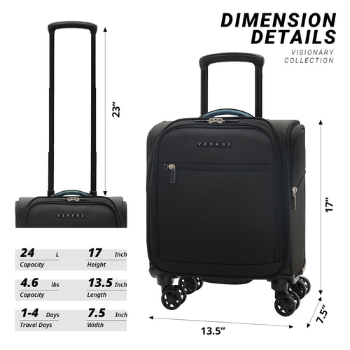 14 inch Black Softside Underseat Carry On Luggage with Wheels R8503