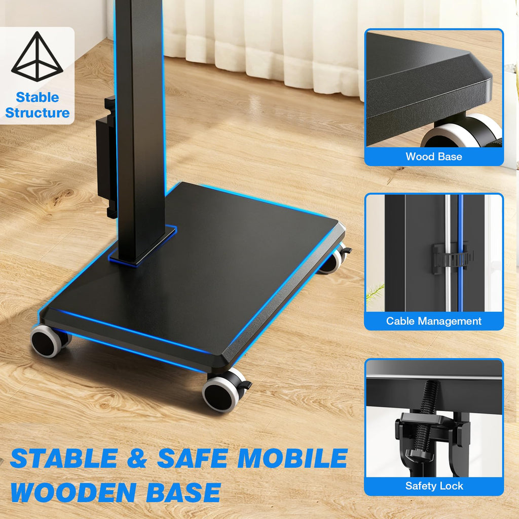 Black Mobile TV Stand 32-75 Inch with Power Outlet and Shelf J190
