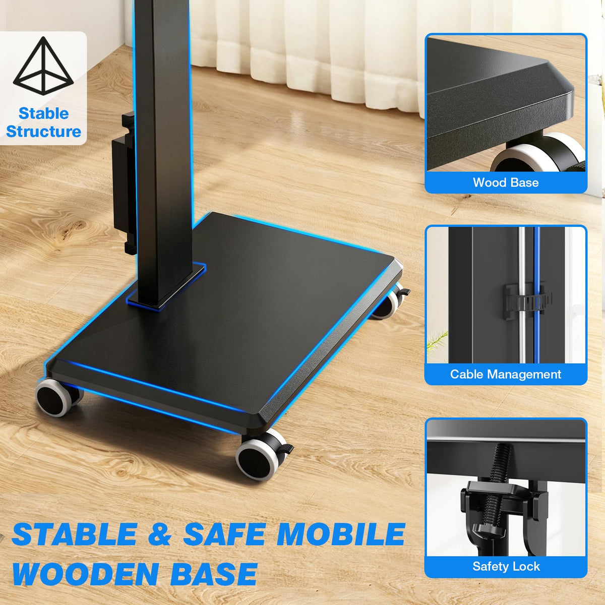 Black Mobile TV Stand 32-75 Inch with Power Outlet and Shelf J190
