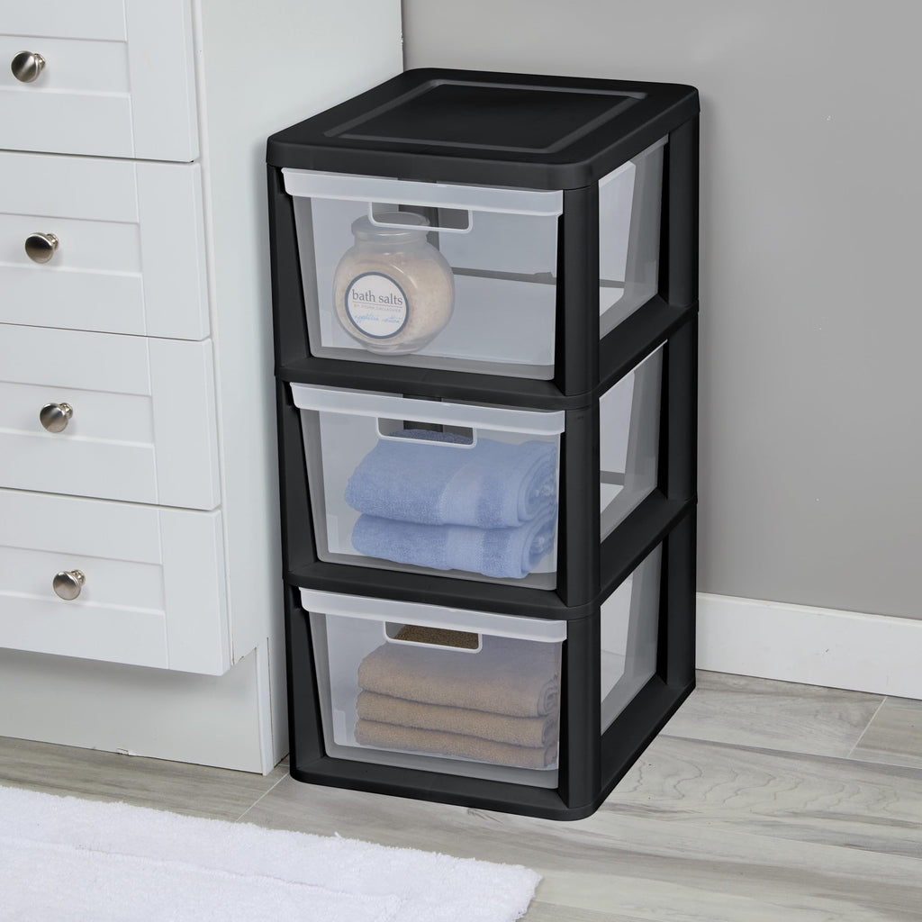 Black 3 Drawer Plastic Storage Tower H96367
