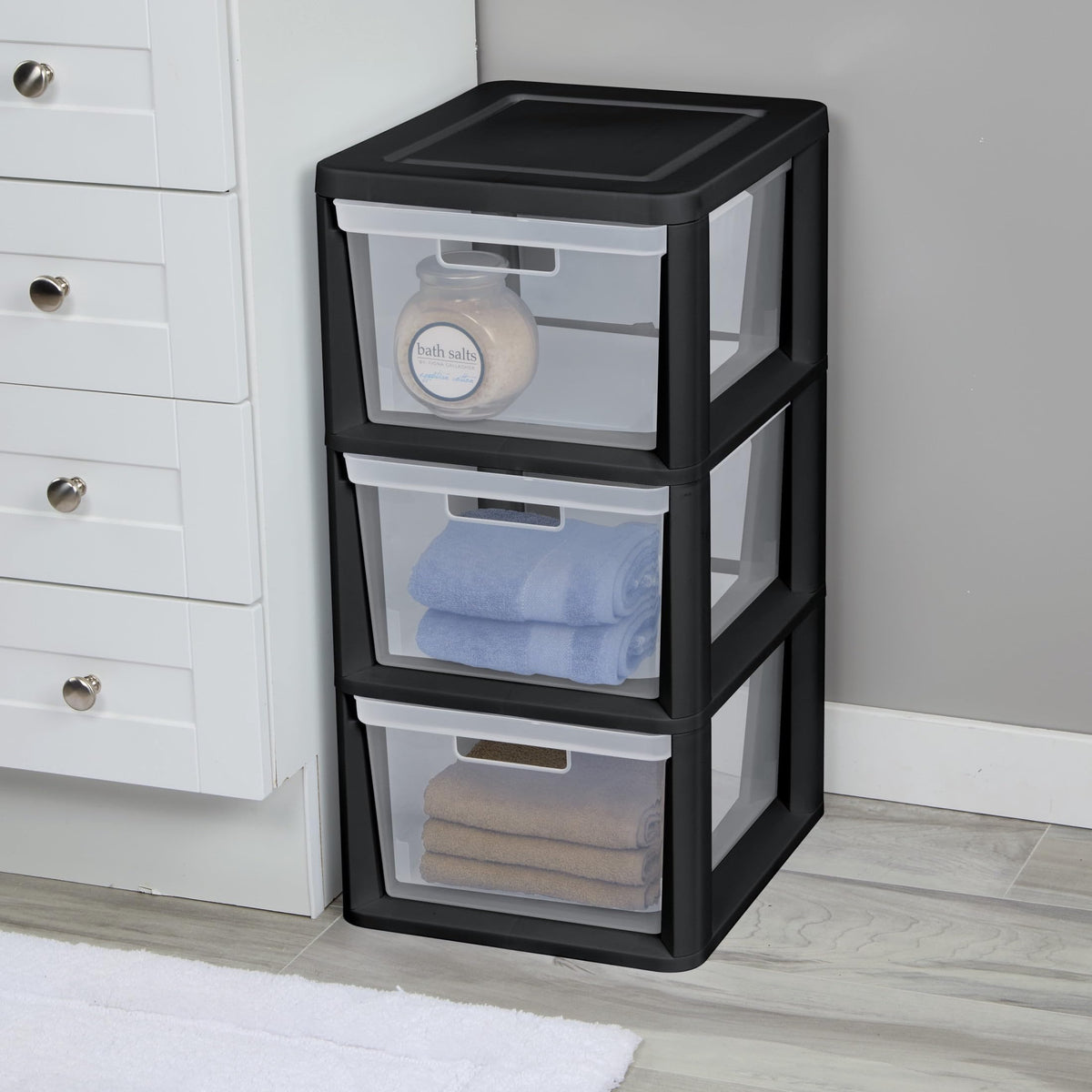 Black 3 Drawer Plastic Storage Tower H96367
