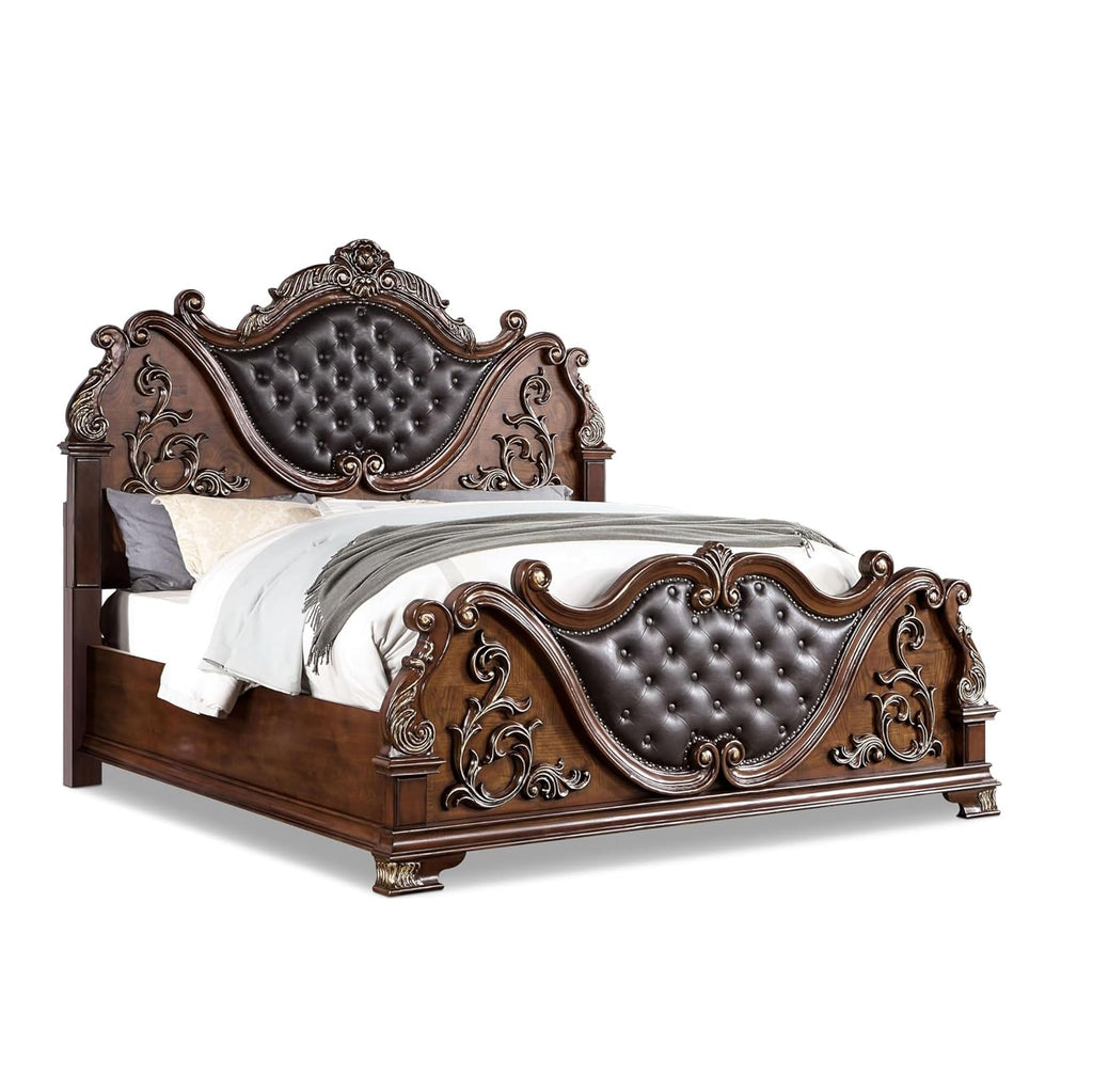 Brown Cherry California King Size Tufted Leatherette Bed Z569028