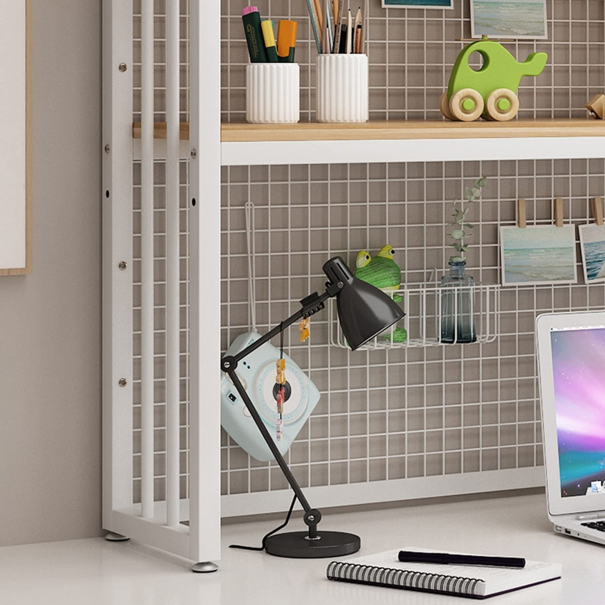 White 2 Tier Adjustable Metal Desktop Bookshelf K194030