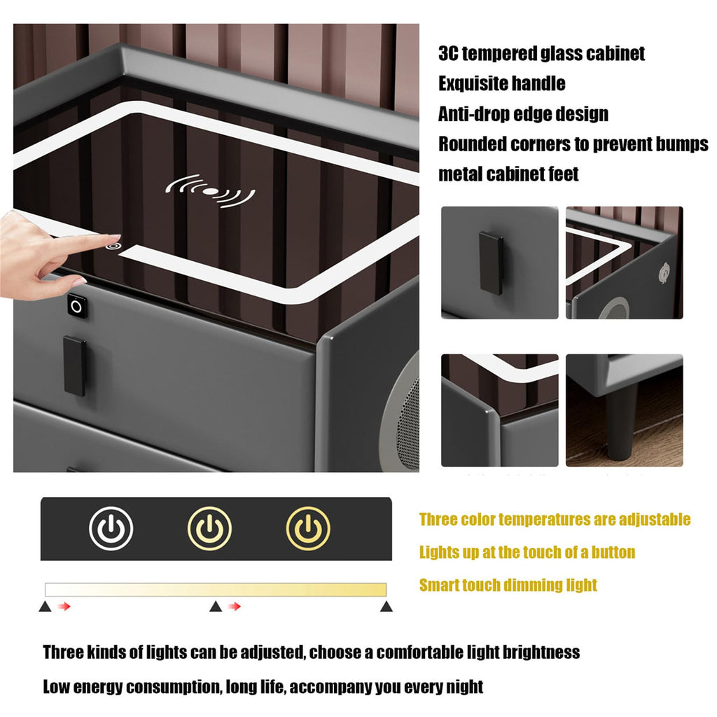 Pink 3 Drawer Nightstand with Charging Station U3076