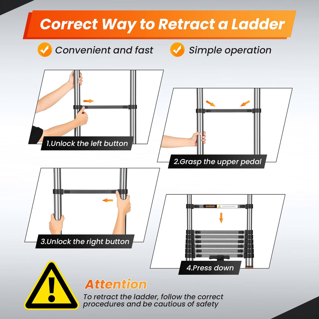 12.5 FT Telescoping Ladder with Hooks D606