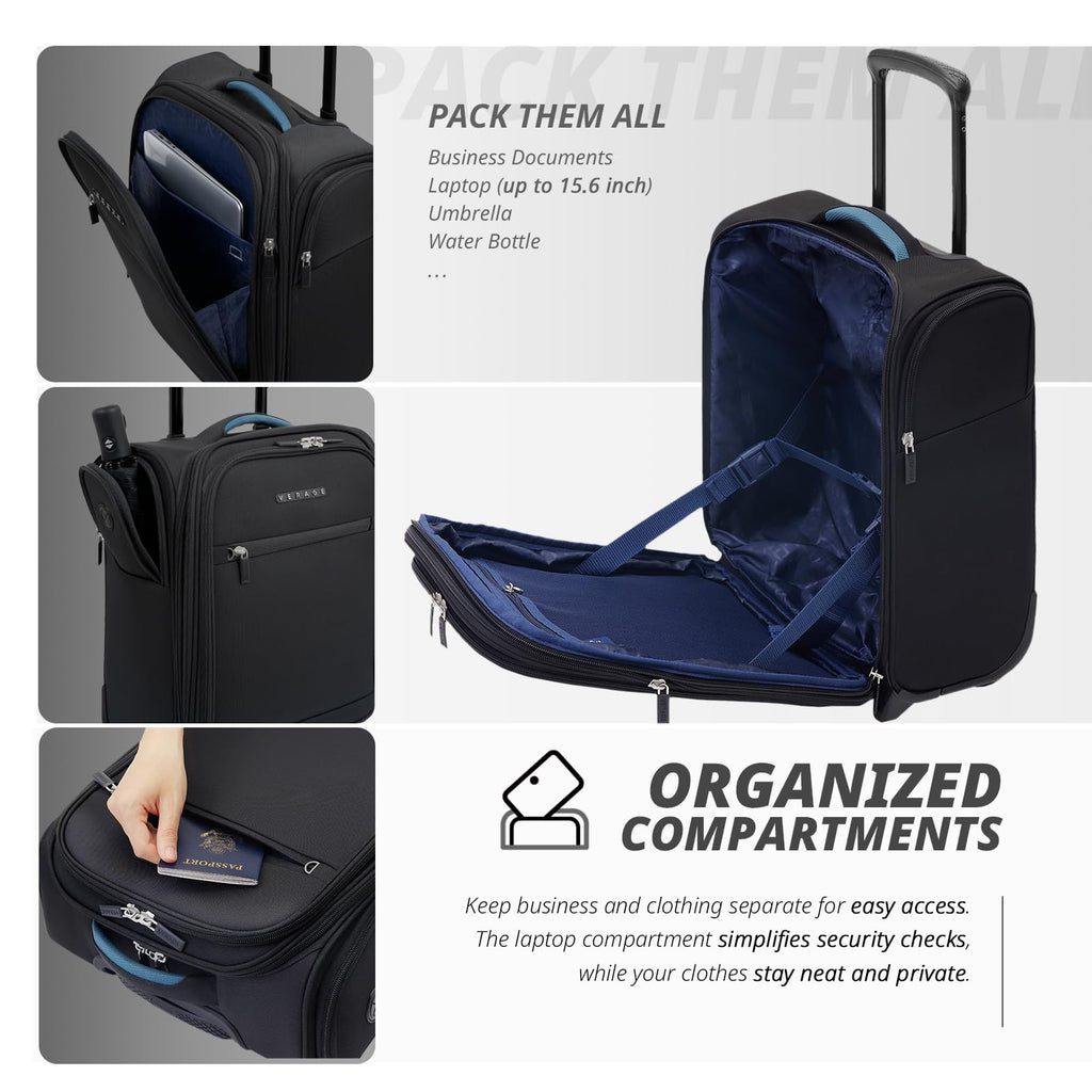 16-Inch Black Underseat Carry On Luggage with Wheels S110086