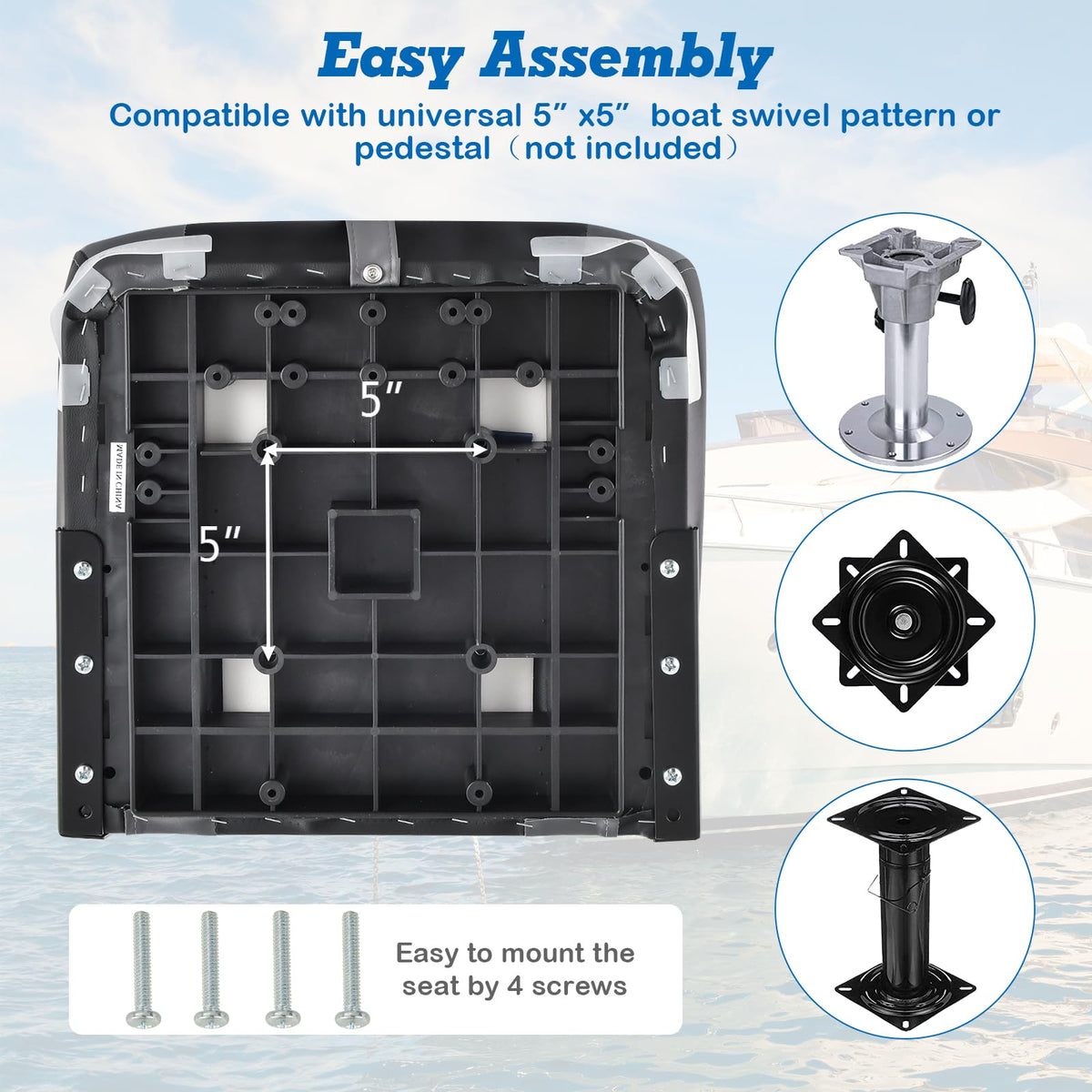 2 Pack Black Grey High Back Folding Boat Seats G737