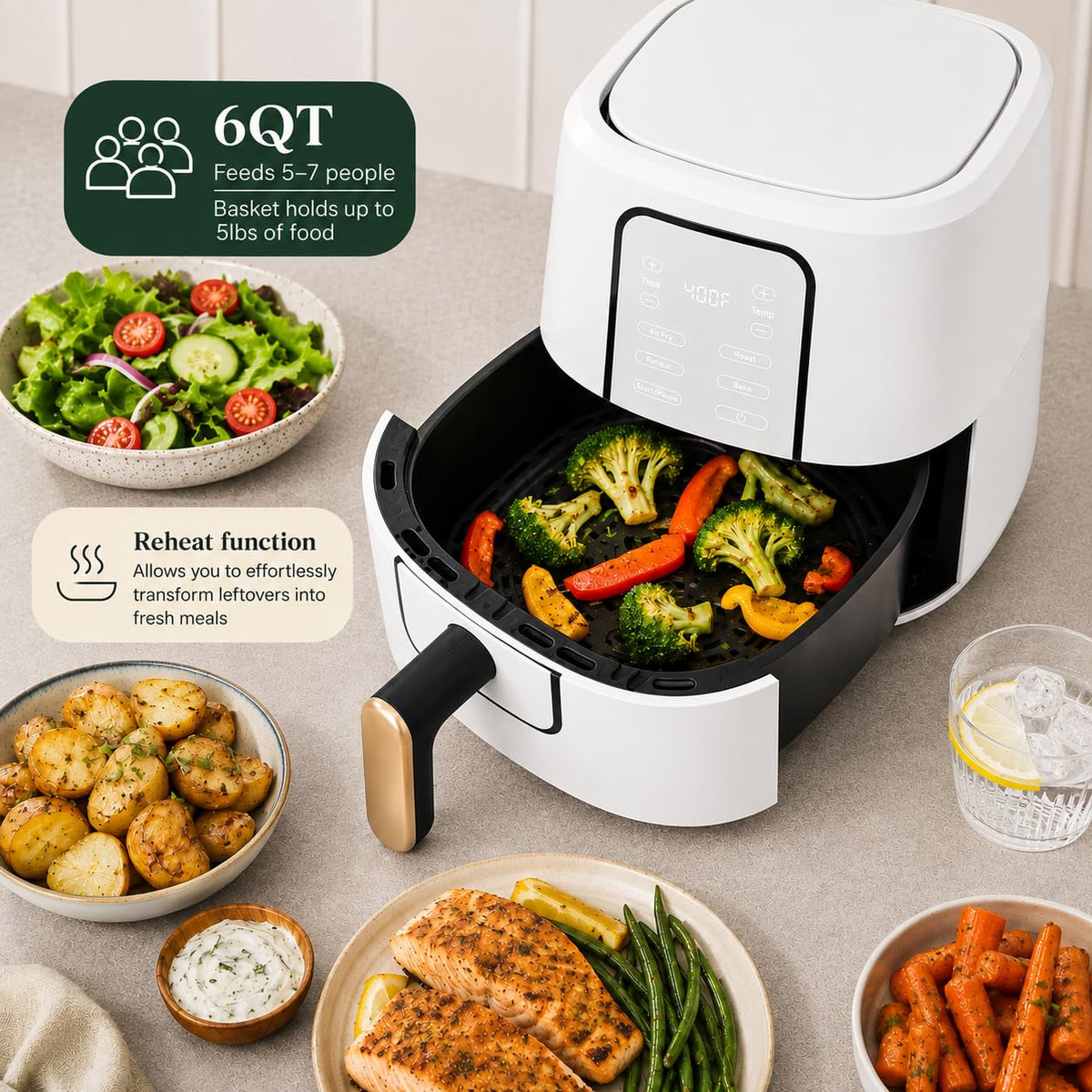 6-Quart Digital Air Fryer, Non-Stick, Dishwasher Safe, 1750 Watt T724