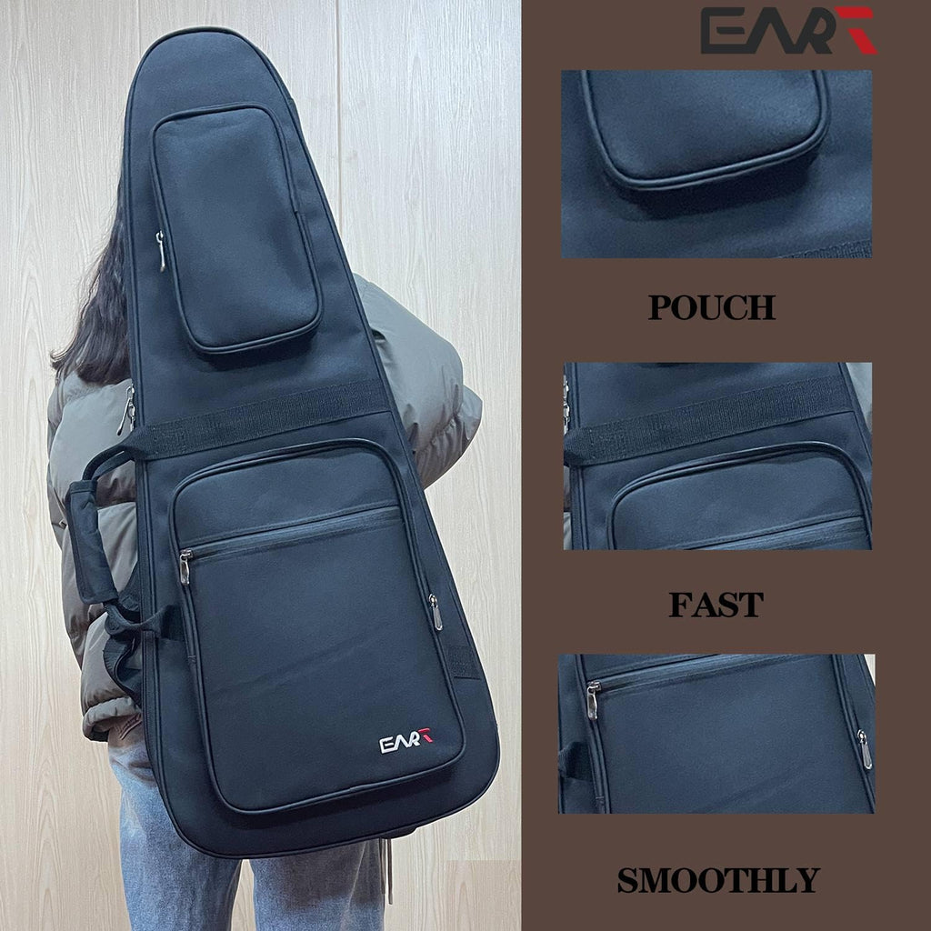 36 Inch Headless Electric Guitar Case, Waterproof Nylon Soft Bag with Shoulder Strap, Black Z254586