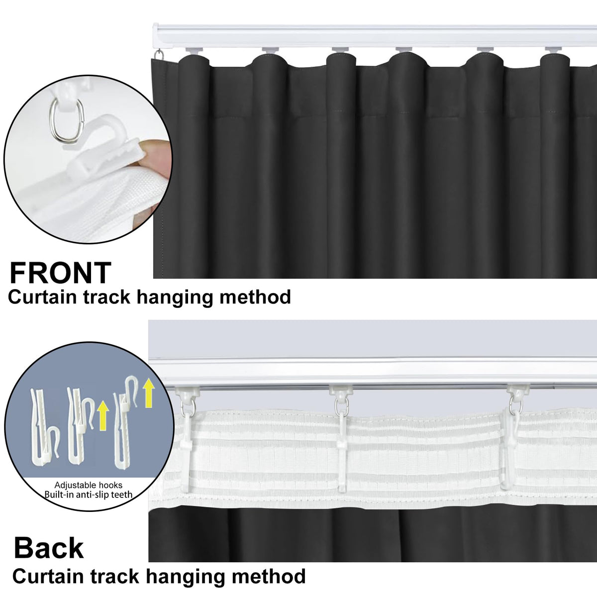 Blackout Room Divider Curtains with Hooks 1 Panel W100 × L84 Inch Black P415