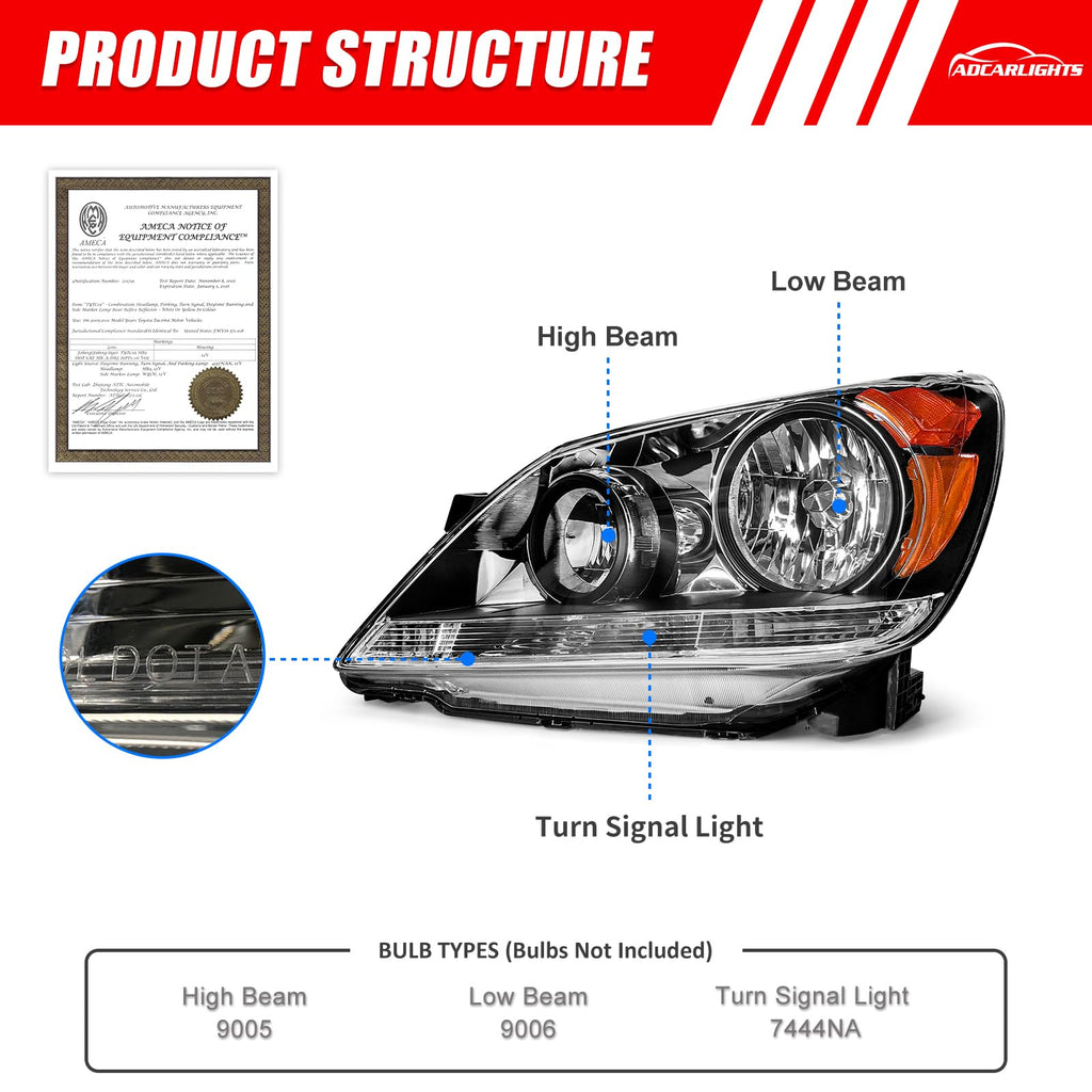 Black Housing Amber Reflector Headlight Assembly Pair U213296