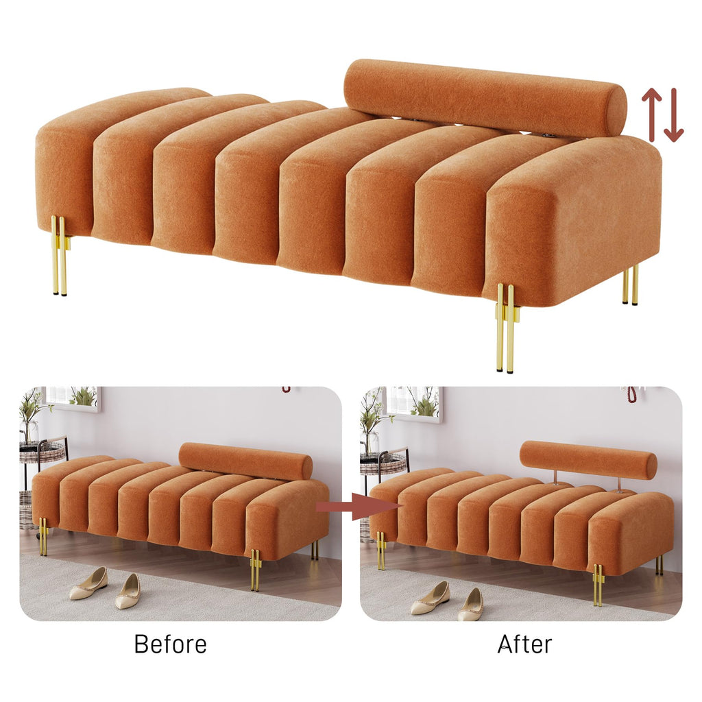 Orange Velvet Ottoman Bench A5385