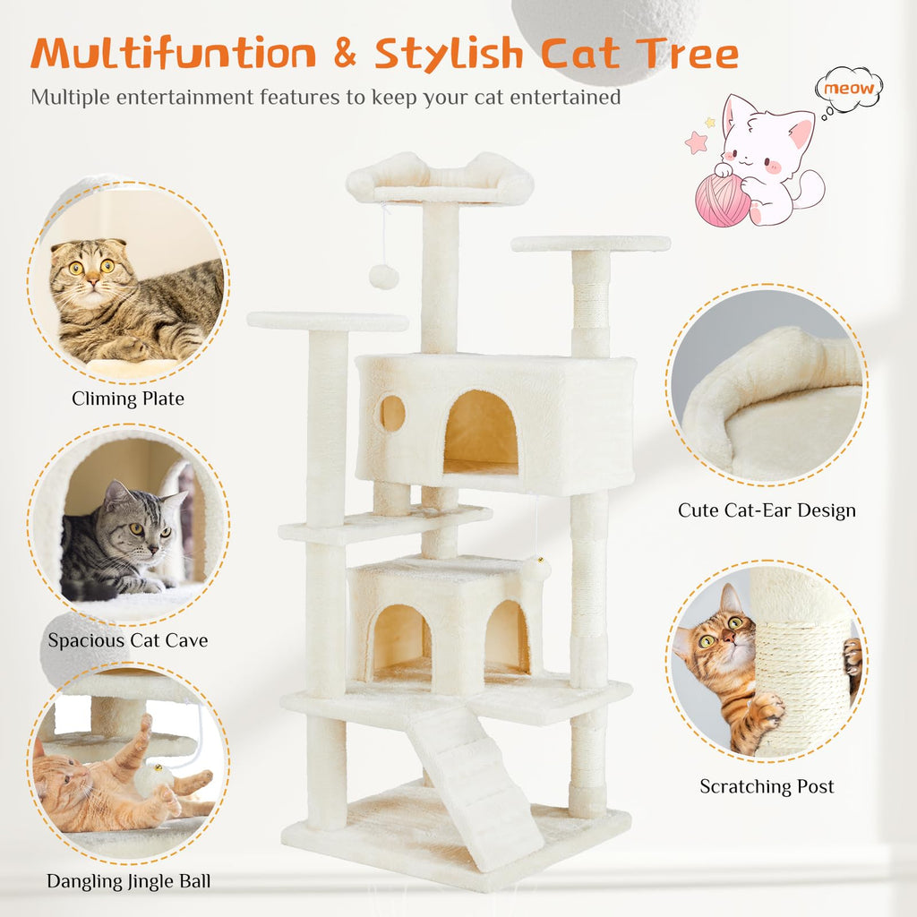 54-inch Cat Tree Tower with Scratching Posts X813737