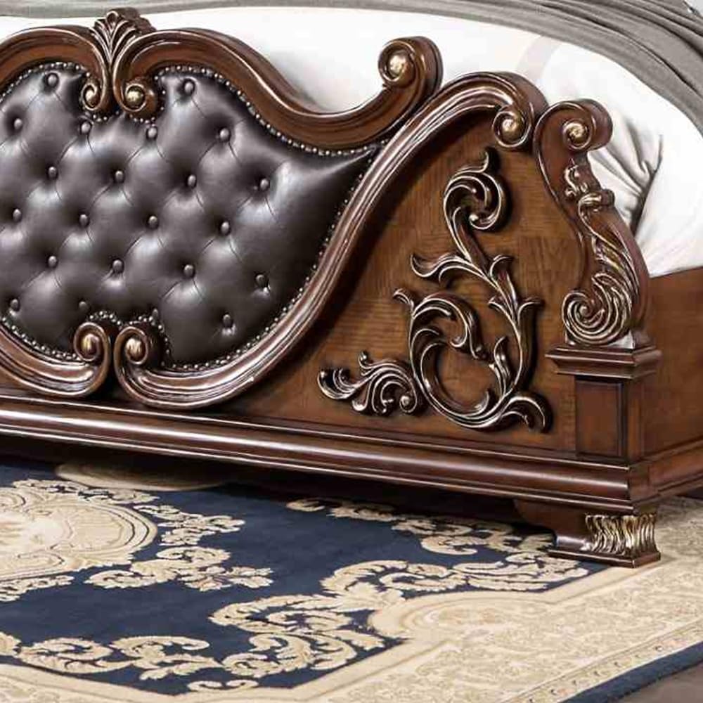 Brown Cherry California King Size Tufted Leatherette Bed Z569028