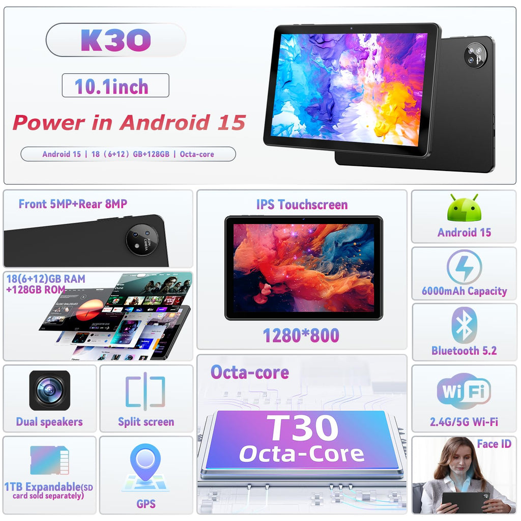 10 inch Android Tablet with 18GB RAM 128GB ROM N524445