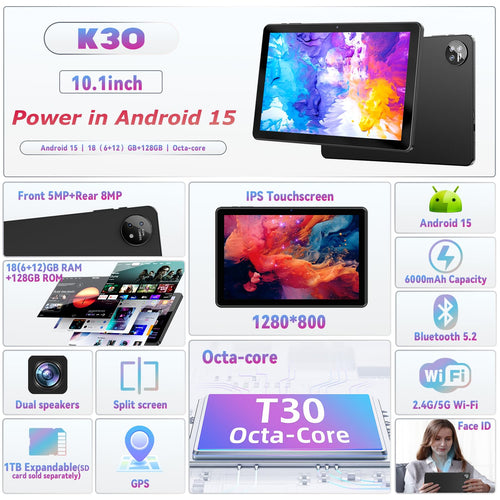 10 inch Android Tablet with 18GB RAM 128GB ROM N524445