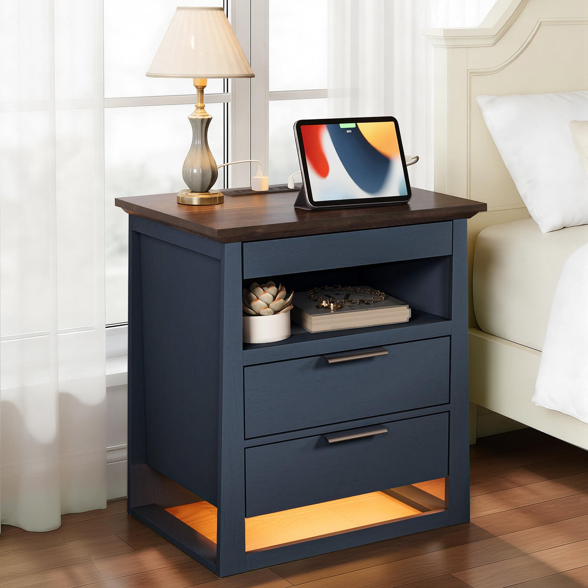 3 Drawer Nightstand with Charging Station and LED Lights S53817