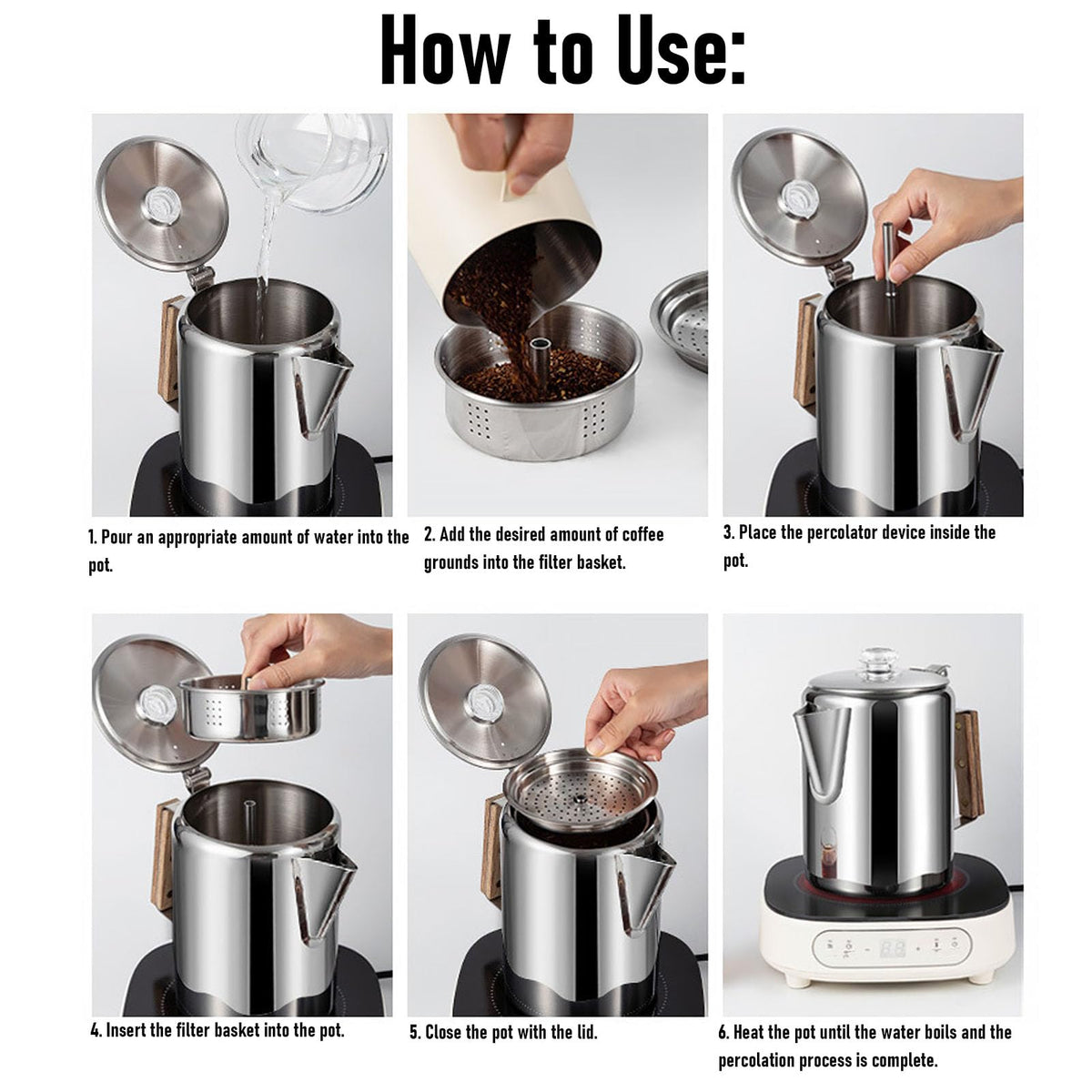 Stainless Steel 12 Cup Stovetop Coffee Pot V1812