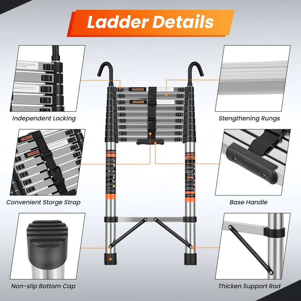 12.5 FT Telescoping Ladder with Hooks D606