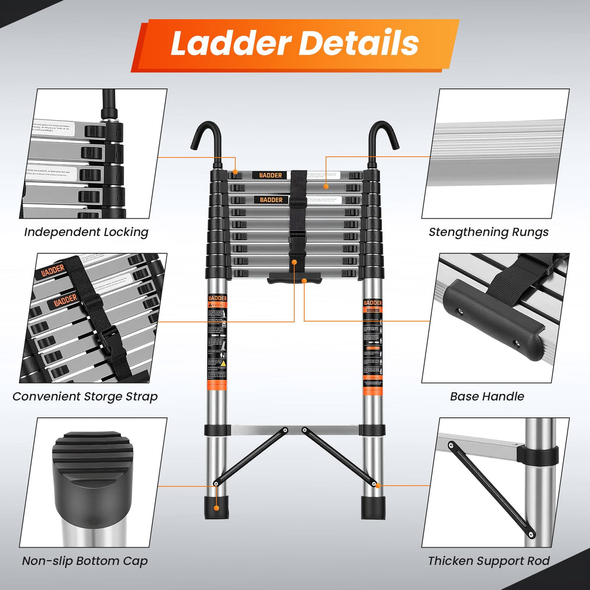 12.5 FT Telescoping Ladder with Hooks D606