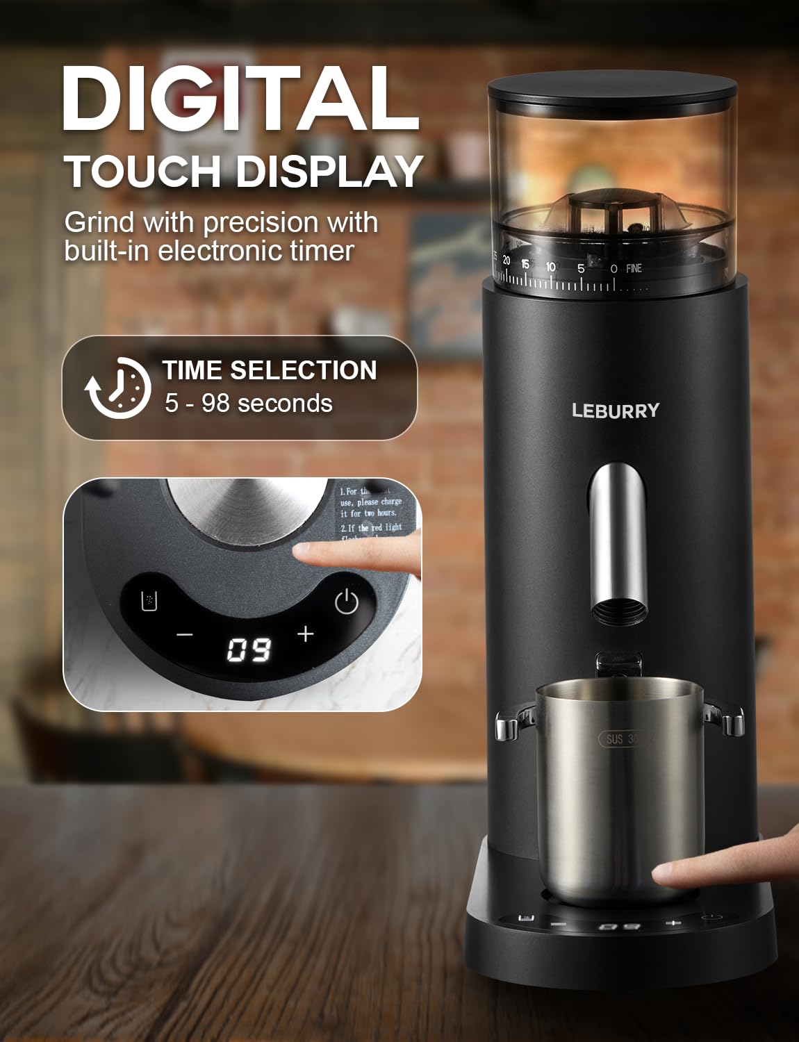 Portable Electric Burr Coffee Grinder with 60 Grind Settings C6797