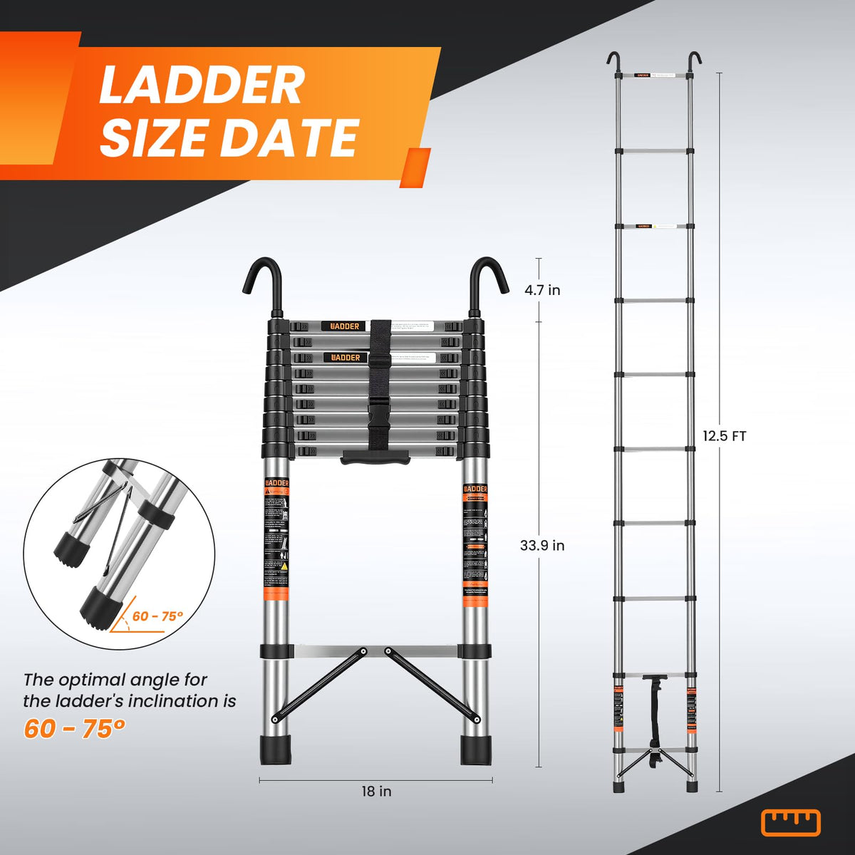 12.5 FT Telescoping Ladder with Hooks D606