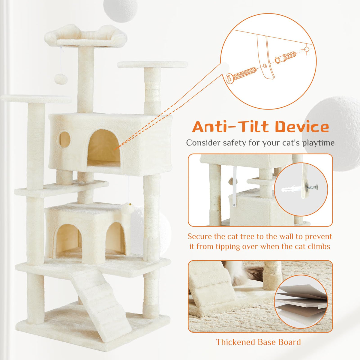 54-inch Cat Tree Tower with Scratching Posts X813737