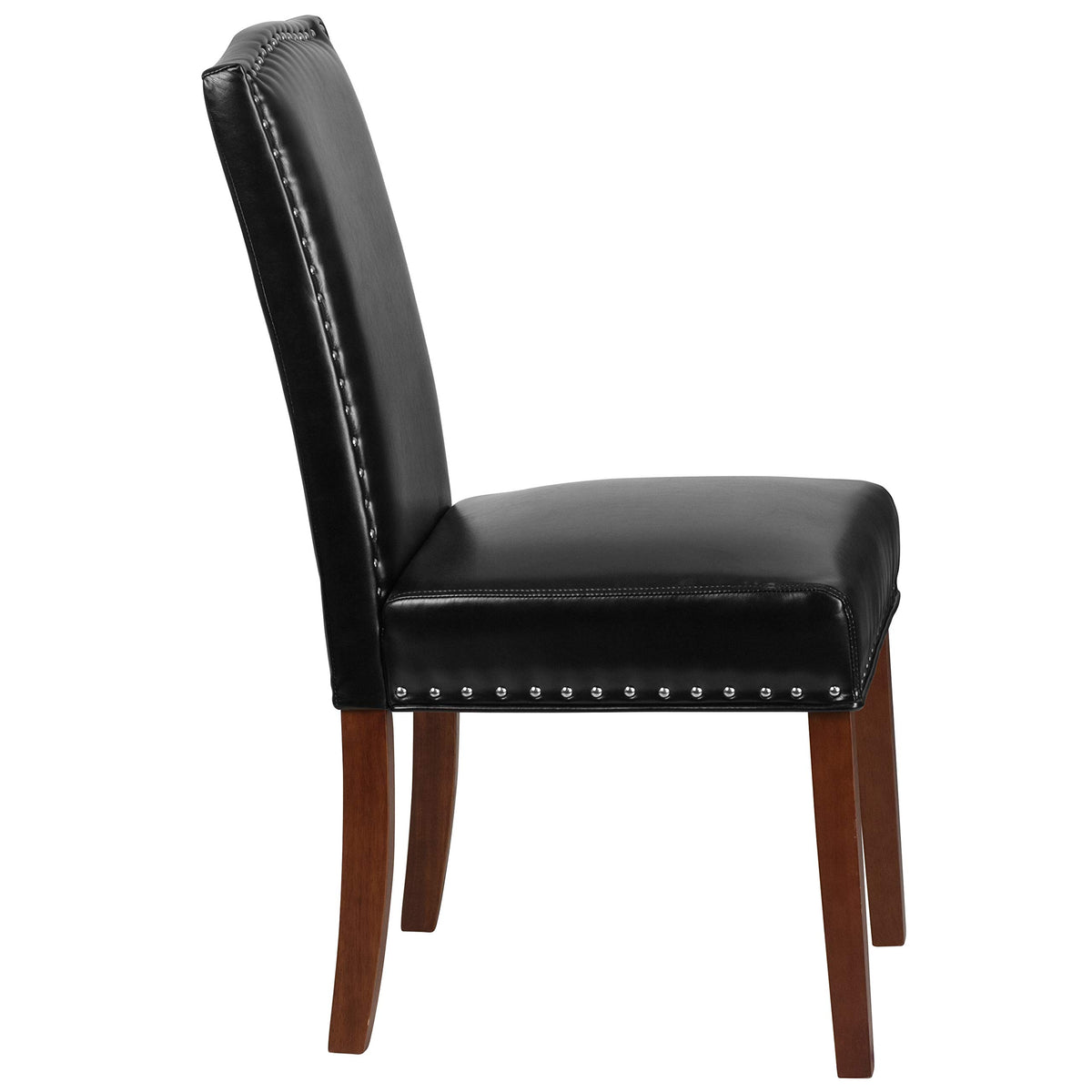 Black LeatherSoft Parsons Chair with Nail Trim B847