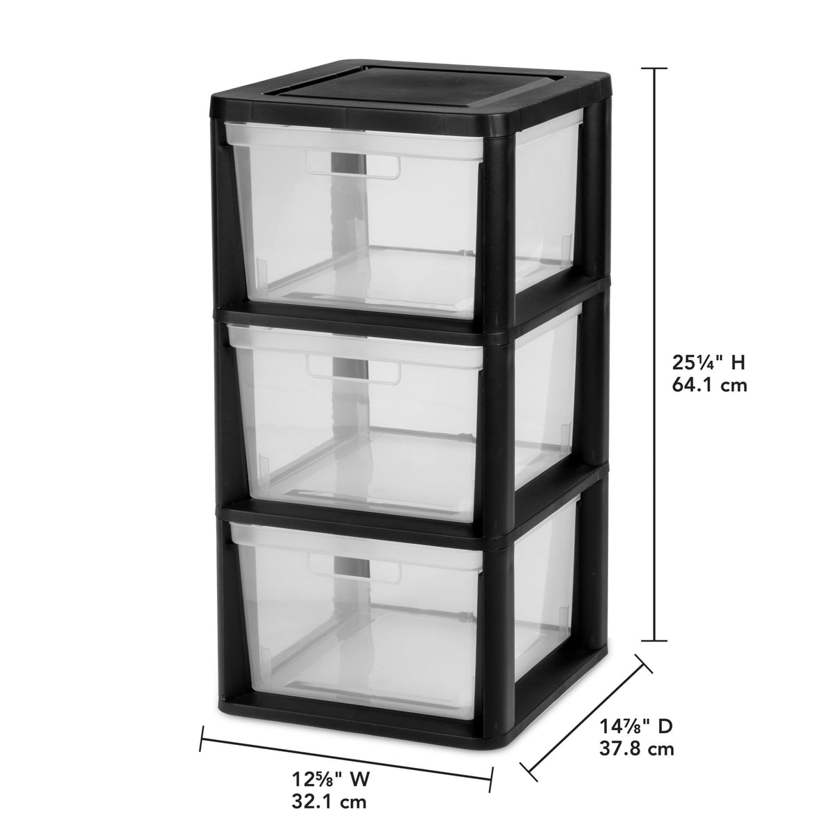 Black 3 Drawer Plastic Storage Tower H96367