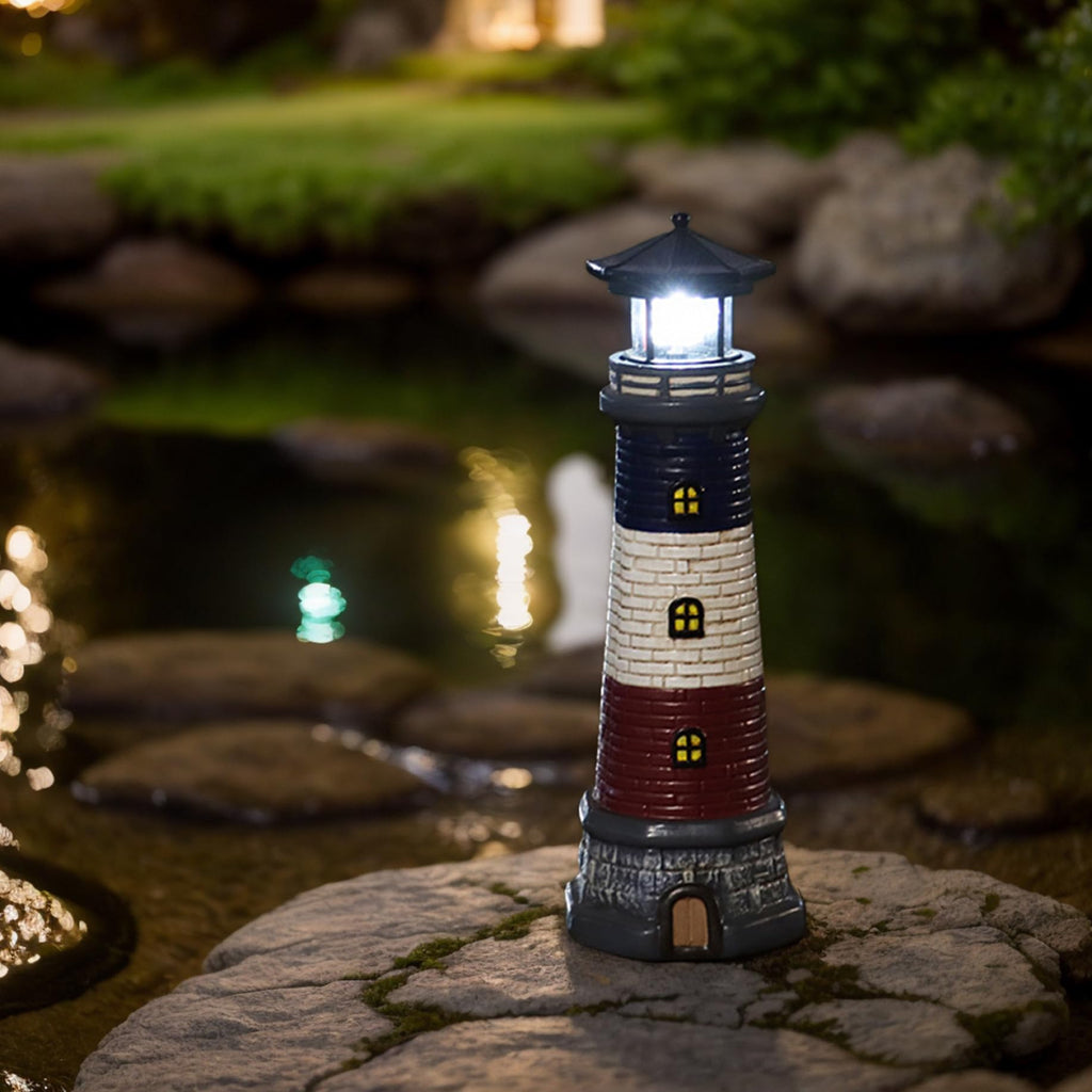 15" Tall Waterproof Resin Lighthouse Lamp with Rotating LED G13451