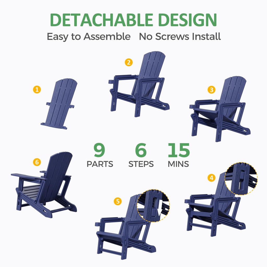 Navy Blue All Weather Plastic Adirondack Chair with Cup Holder Q583