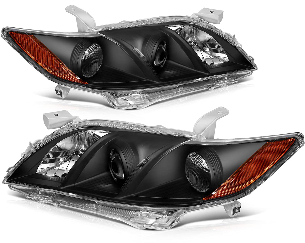 Black Housing Amber Reflector Clear Lens Headlight Assembly Pair J344659