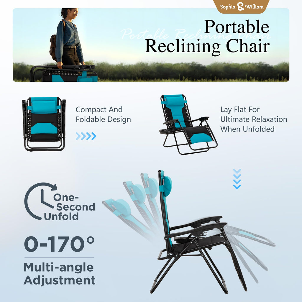 Aqua Padded Zero Gravity Chair Set of 2 D933