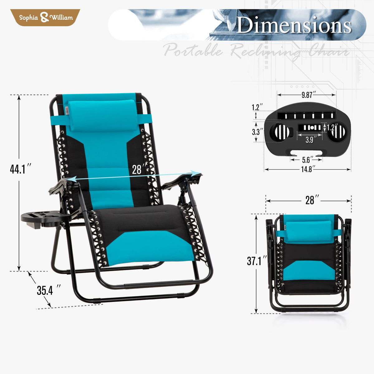 Aqua Padded Zero Gravity Chair Set of 2 D933