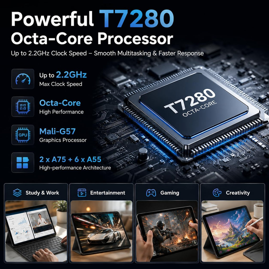 Black 10.1 inch Android 16 Tablet with Keyboard R962128