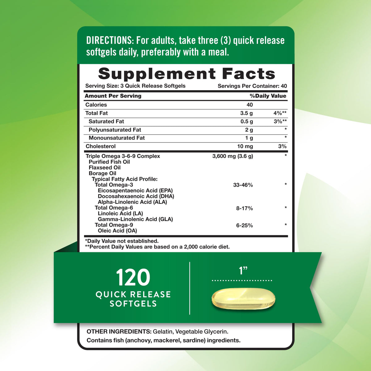 Omega 3-6-9 Softgels 3600mg 120 Count Y3730