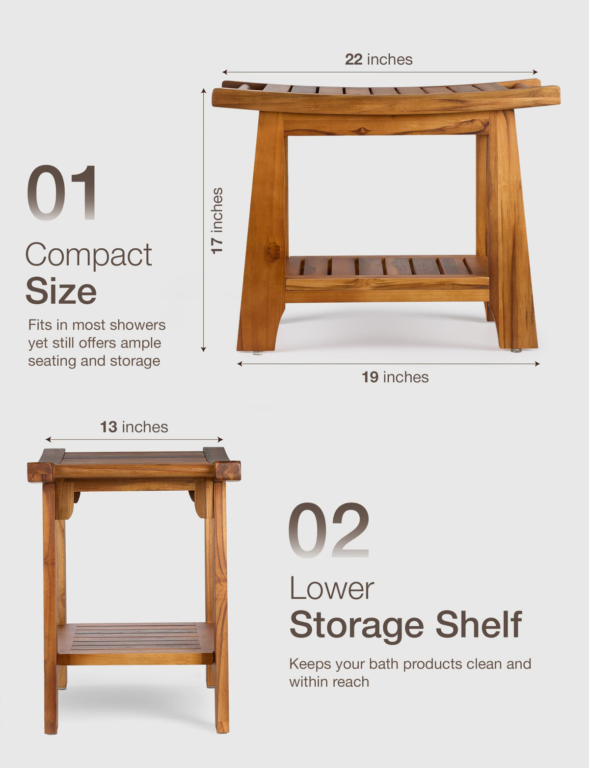 Teak Shower Bench with Shelf M940478