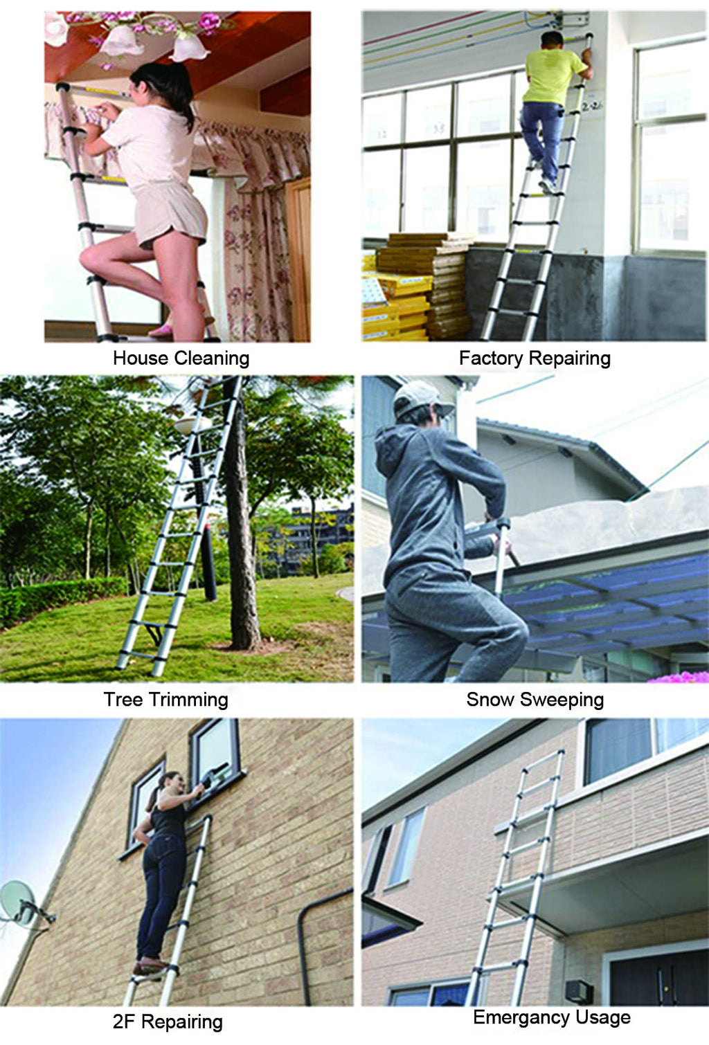 Aluminum Telescoping Extension Ladder 330LB Gray G544
