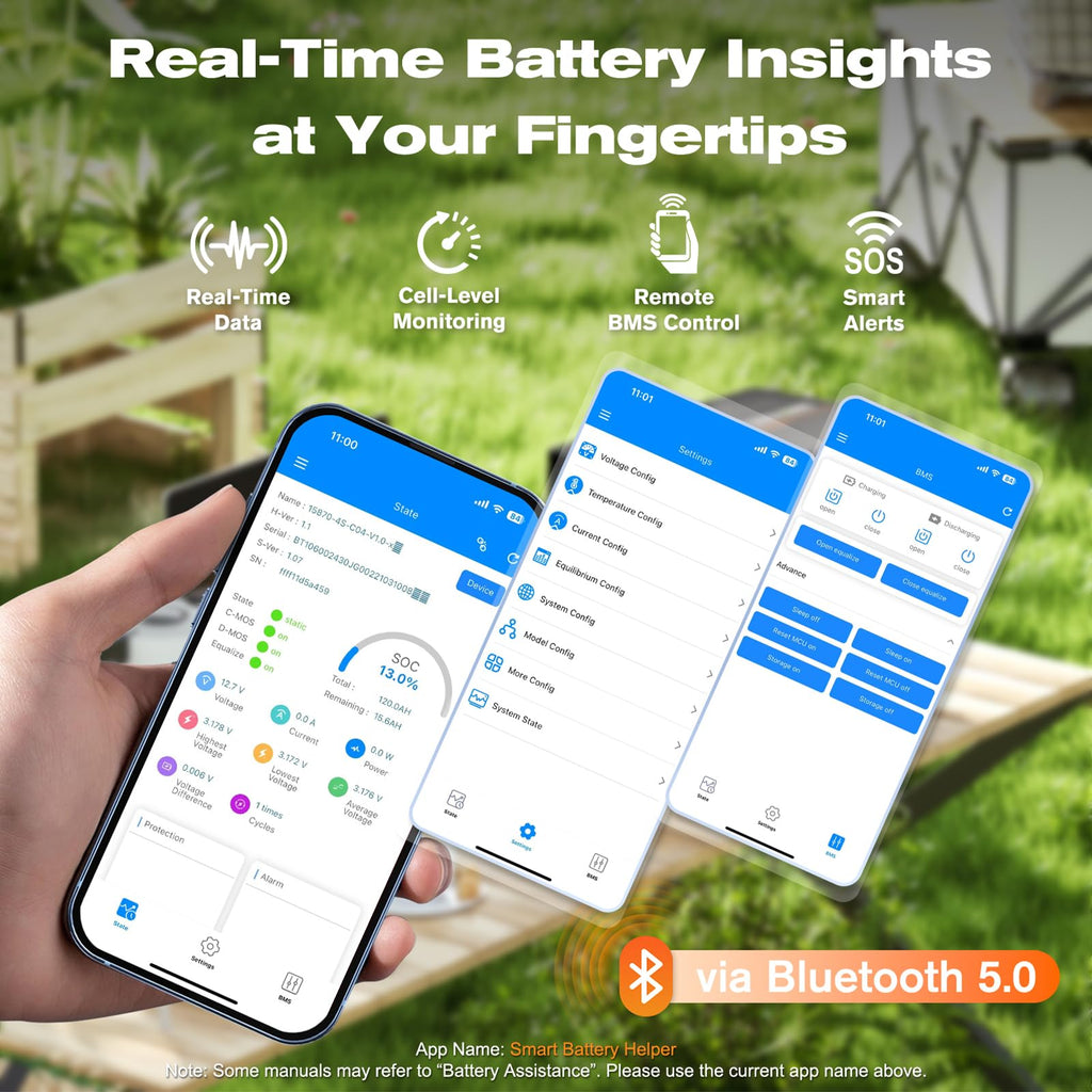 12V 100Ah Mini LiFePO4 Lithium Battery with Bluetooth, Smart BMS D8649