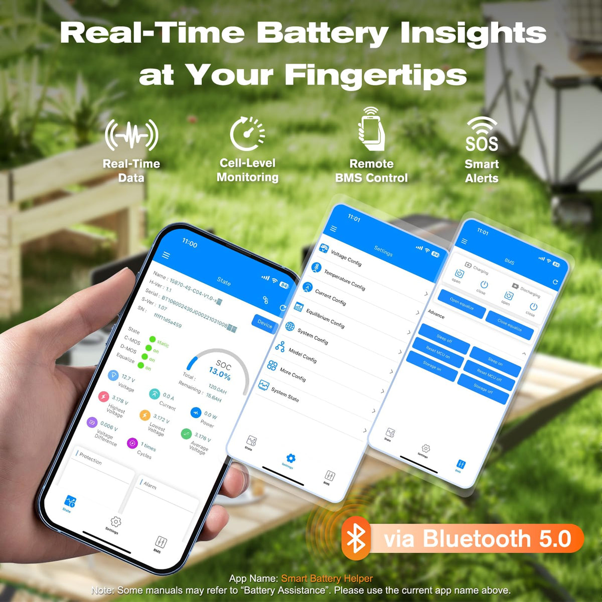 12V 100Ah Mini LiFePO4 Lithium Battery with Bluetooth, Smart BMS D8649