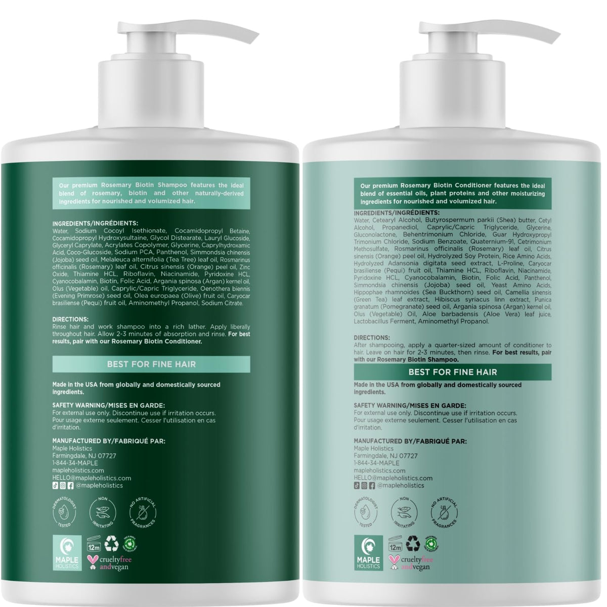 Biotin Rosemary Shampoo and Conditioner Set 32 Fl Oz Each Y6056