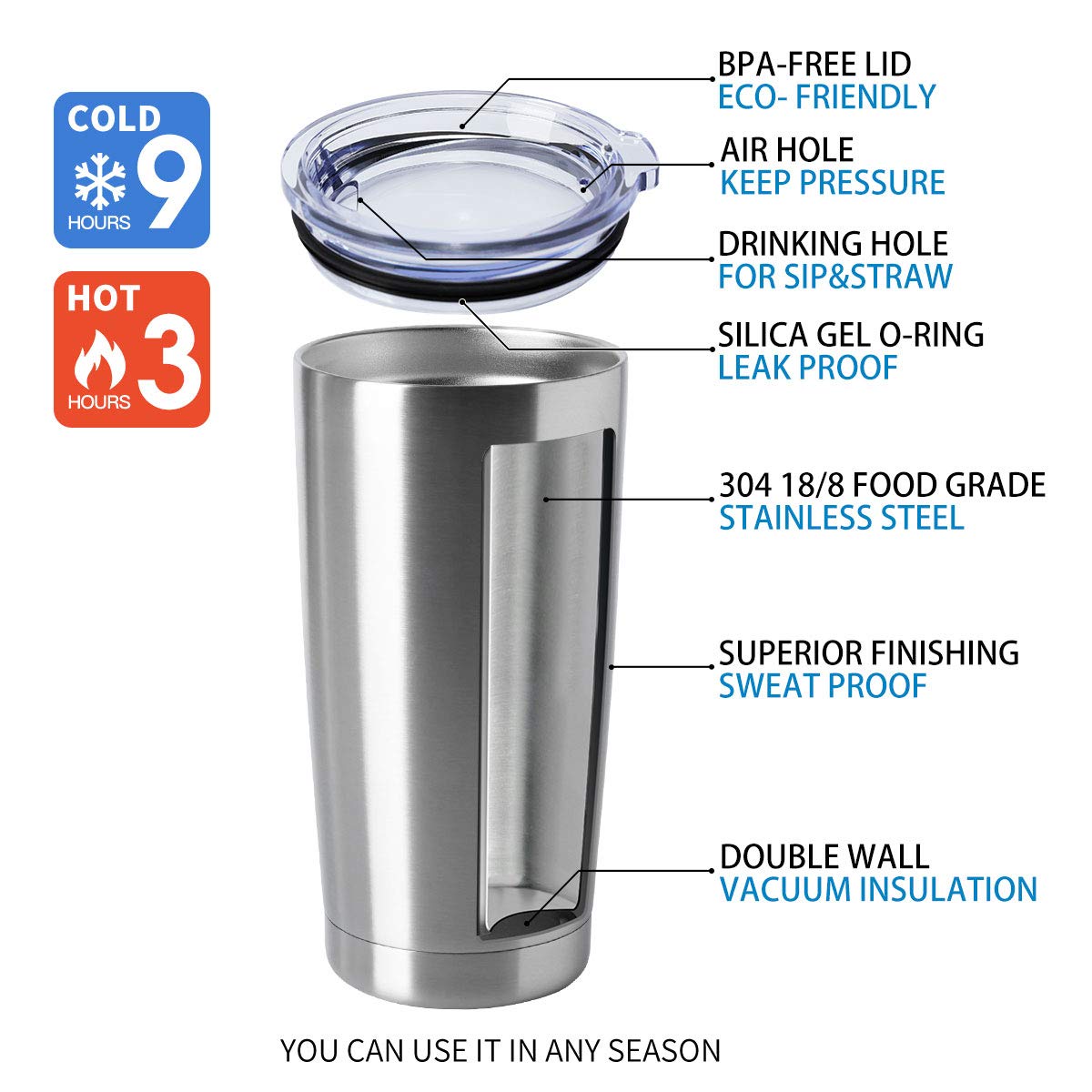 20oz Stainless Steel Insulated Tumblers with Lid Pack N235873