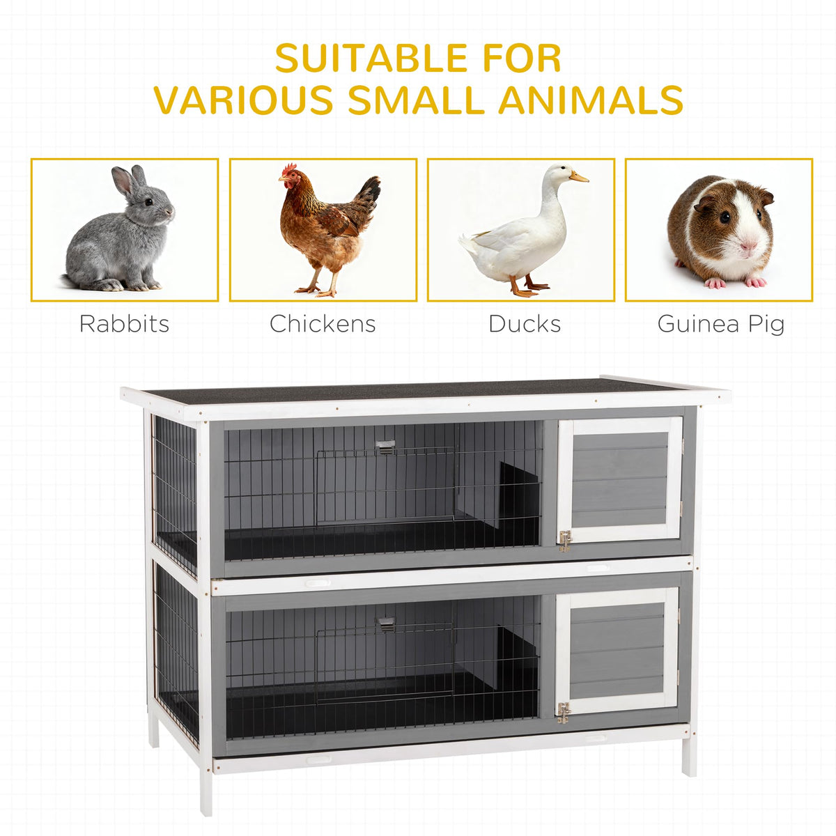 54" 2-Story Wooden Rabbit Hutch with Lockable Doors X98388