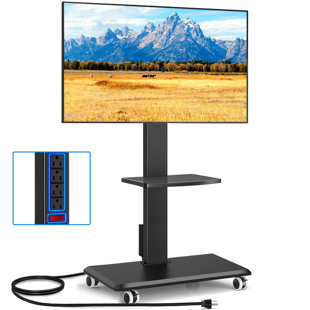 Black Mobile TV Stand 32-75 Inch with Power Outlet and Shelf J190