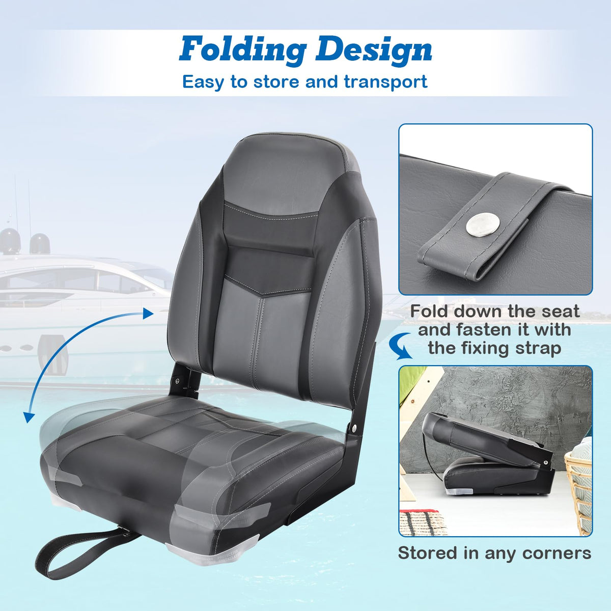 2 Pack Black Grey High Back Folding Boat Seats G737