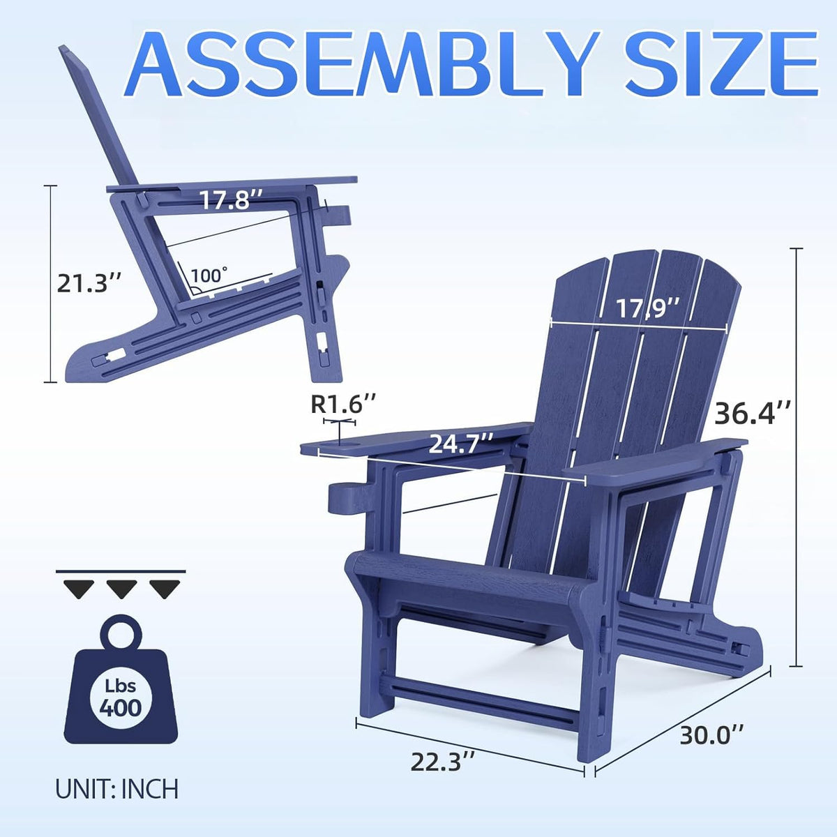 Navy Blue All Weather Plastic Adirondack Chair with Cup Holder Q583
