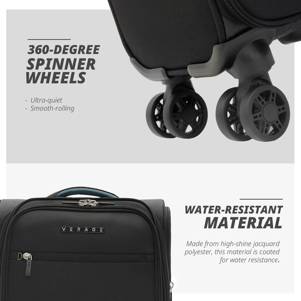 14 inch Black Softside Underseat Carry On Luggage with Wheels R8503