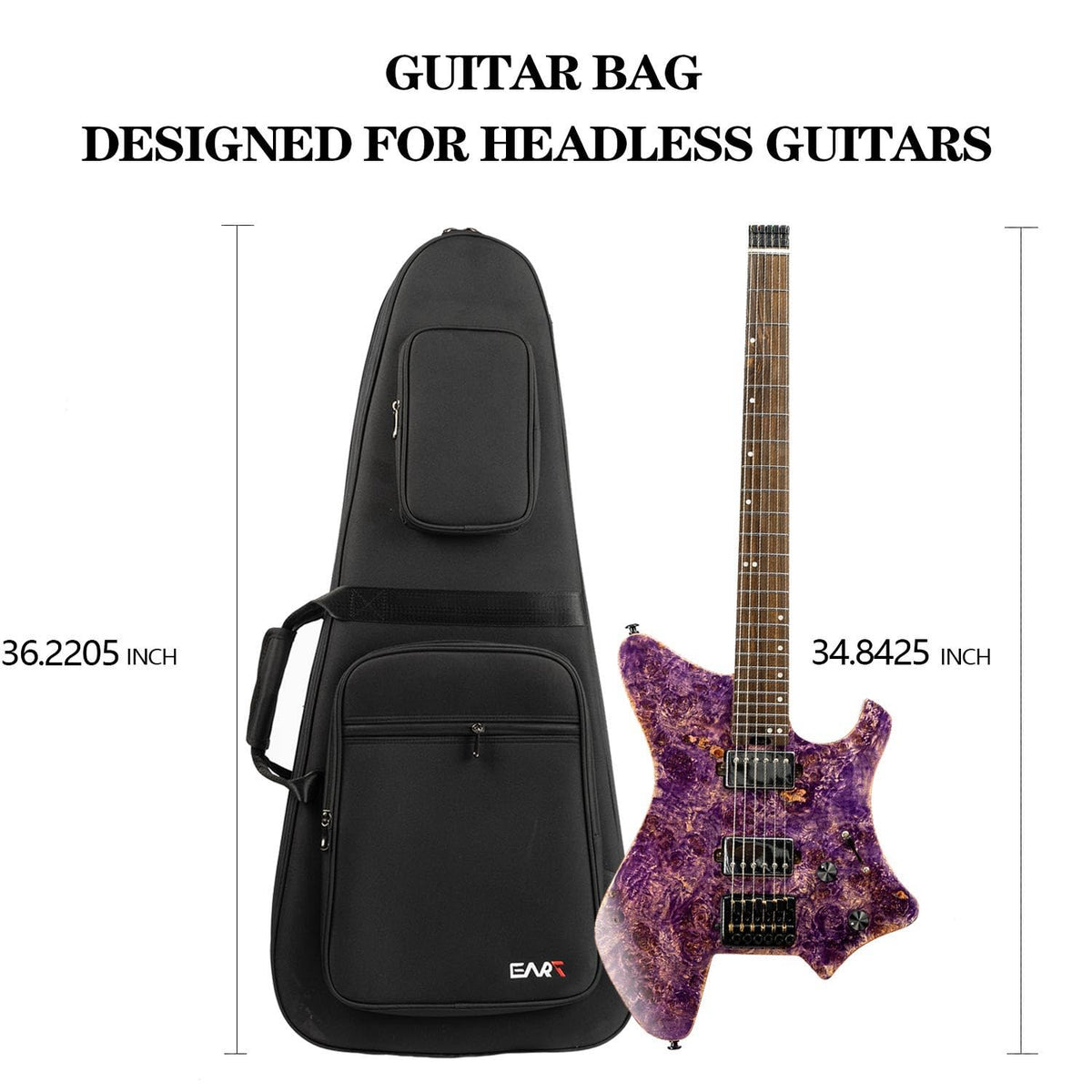 36 Inch Headless Electric Guitar Case, Waterproof Nylon Soft Bag with Shoulder Strap, Black Z254586