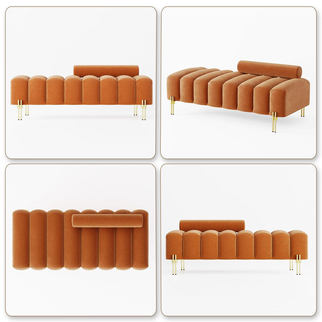 Orange Velvet Ottoman Bench A5385