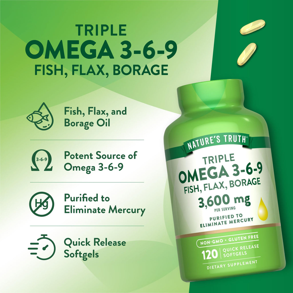 Omega 3-6-9 Softgels 3600mg 120 Count Y3730